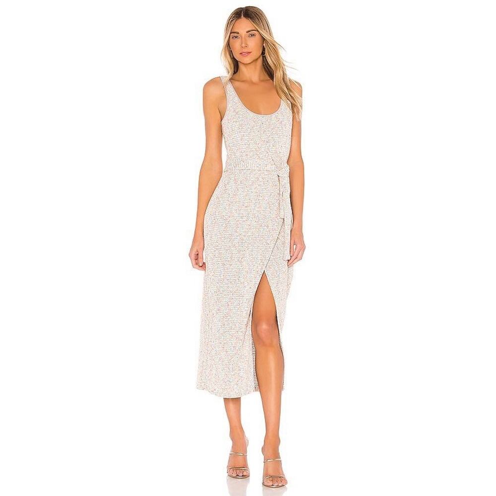 Saylor Revolve Size Large Delancy Knit Midi Dress in Multicolor Belted Faux Wrap